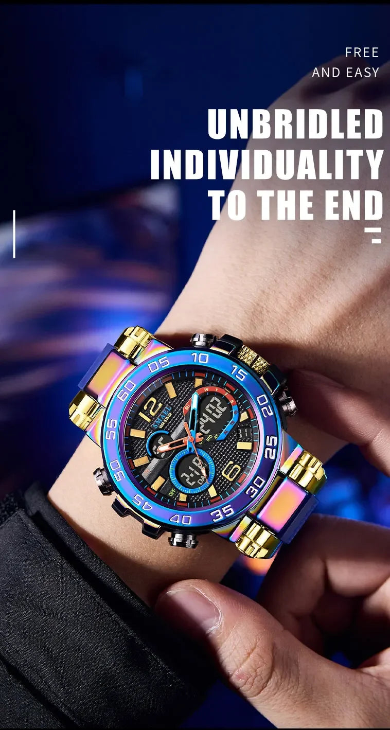 SMAEL Colorful Alloy Case Men's Outdoor Sports Multifunctional Watch Digital Waterproof Night Glow Wristwatches Men Stopwatch