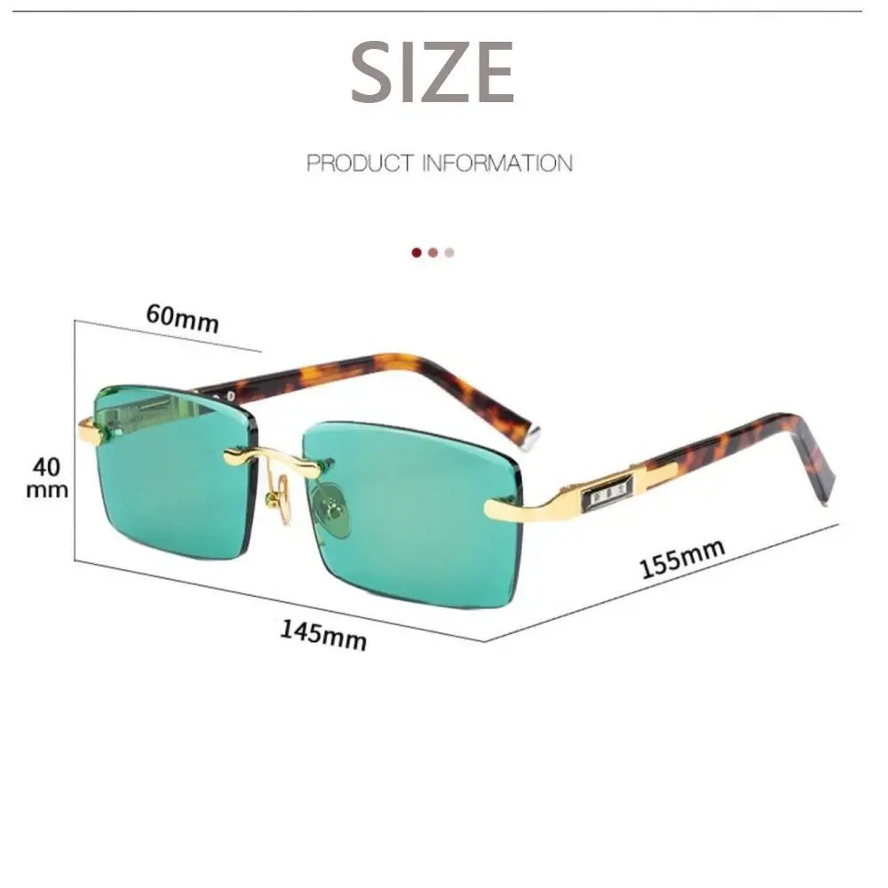 Frameless Men's Sunglasses Green Crystal Stone Leopard Print Cycling Goggles Black Shades UV Protective Outdoor Sunglasses Retro