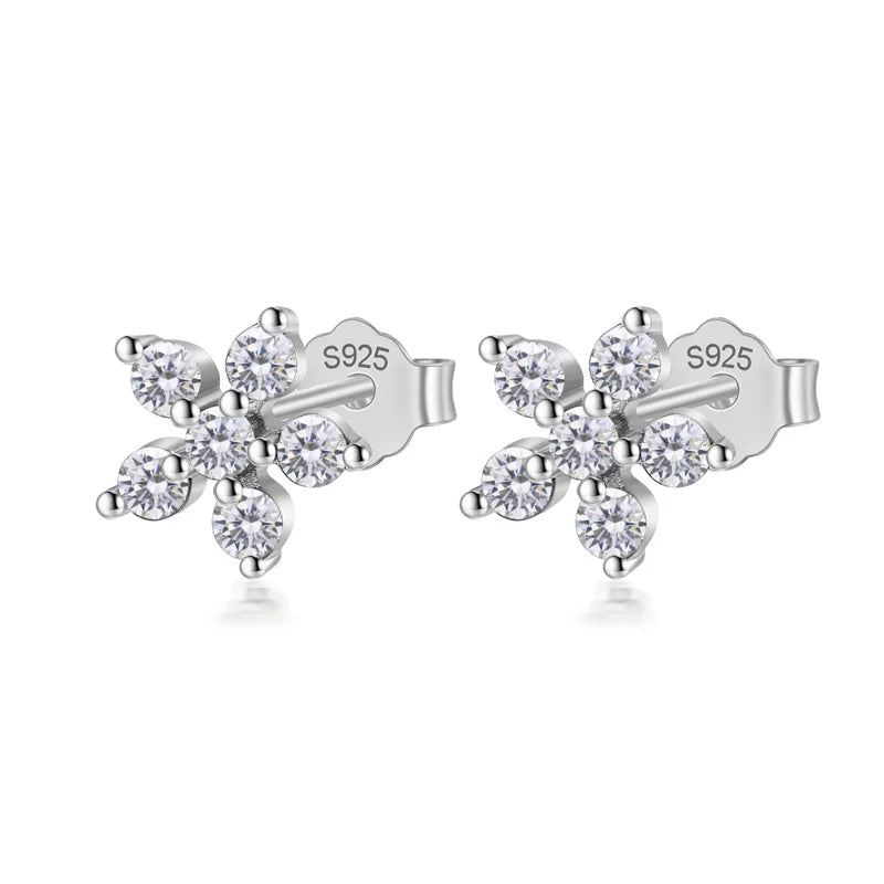 Trendy Fashion Flower Colour CZ Stud Earrings 925 Silver