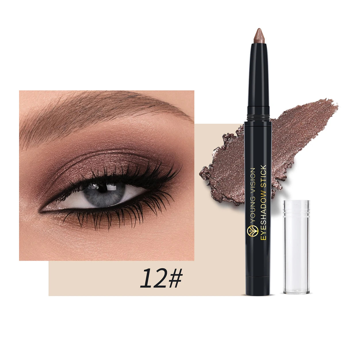 YOUNG VISION 12 Color Eyeshadow Stick Waterproof Long-lasting Pearl Shimmer cream formula easy to color fine and smooth