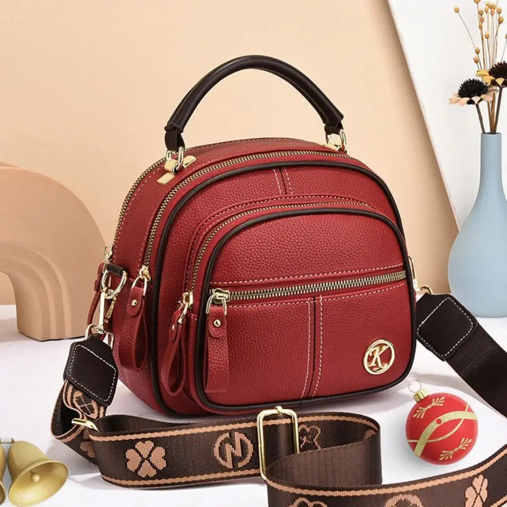 Satchels Bag Multi Compartment Wide Shoulder Straps Leather Crossbody Handbag