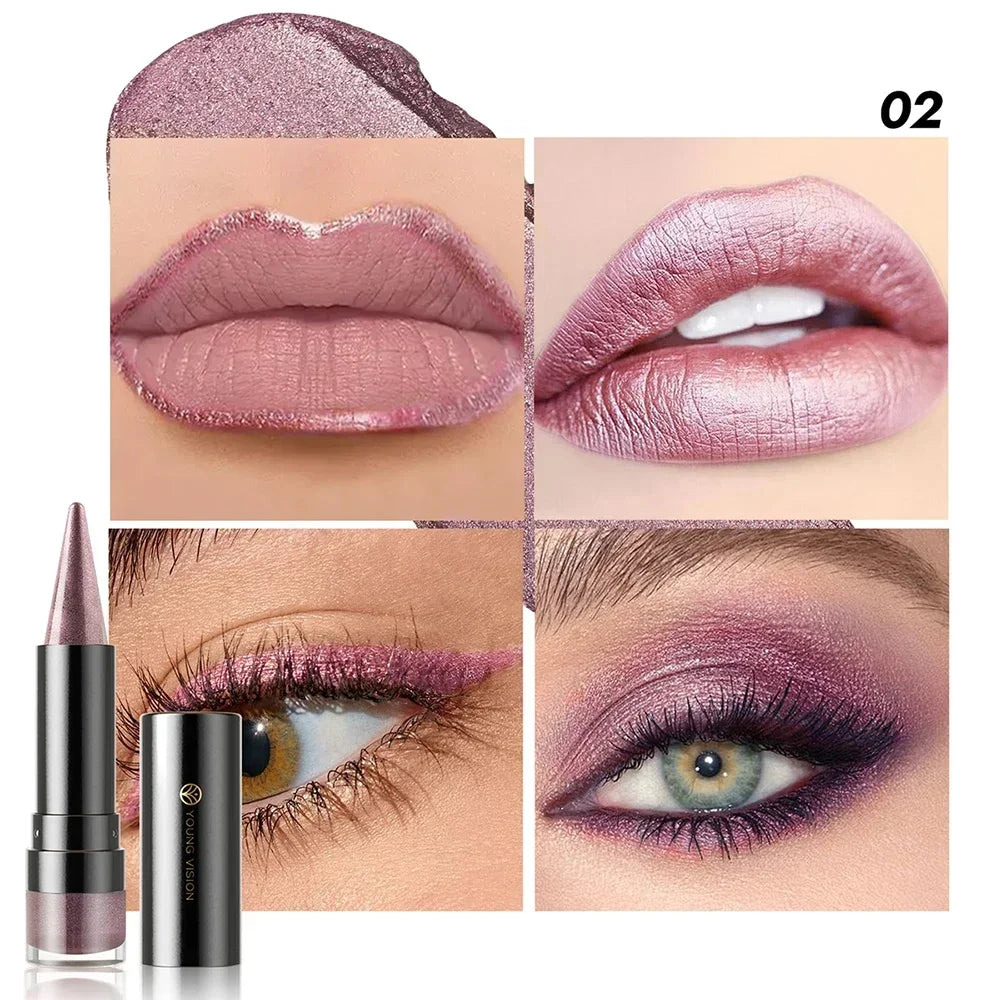 Pointed Glitter Lipstick Nude Purple Moisturize Diamond Metallic Lip Liner Pencil Outline Contouring Gradient Eyeshadow Cosmetic