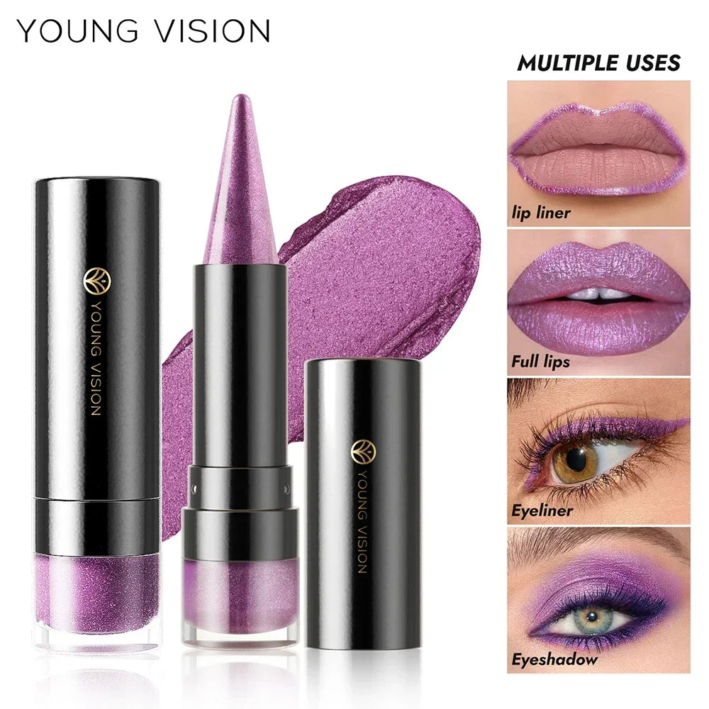 Pointed Glitter Lipstick Nude Purple Moisturize Diamond Metallic Lip Liner Pencil Outline Contouring Gradient Eyeshadow Cosmetic