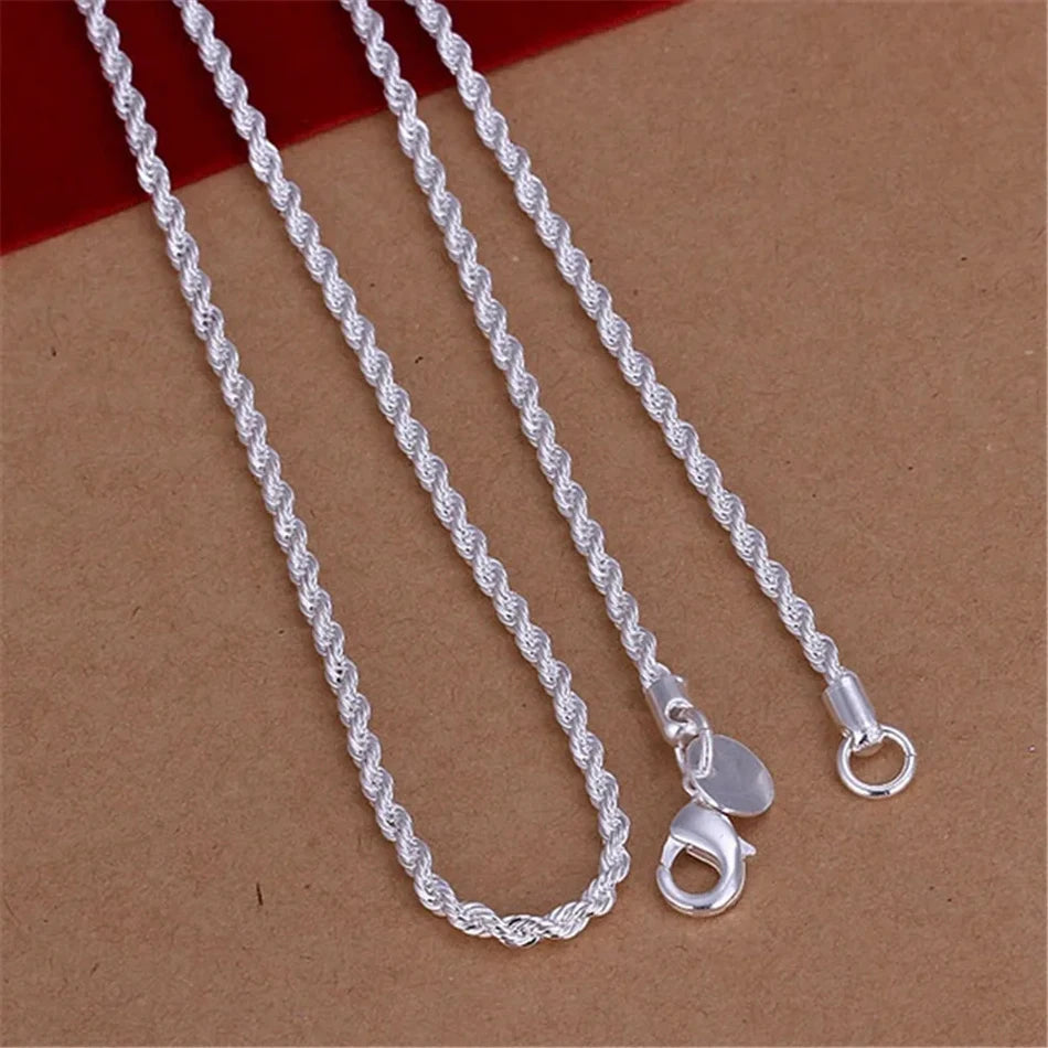 Classic Elegant 2mm Rope Necklace Beautiful Fashion 925 Silver Chain Pendant