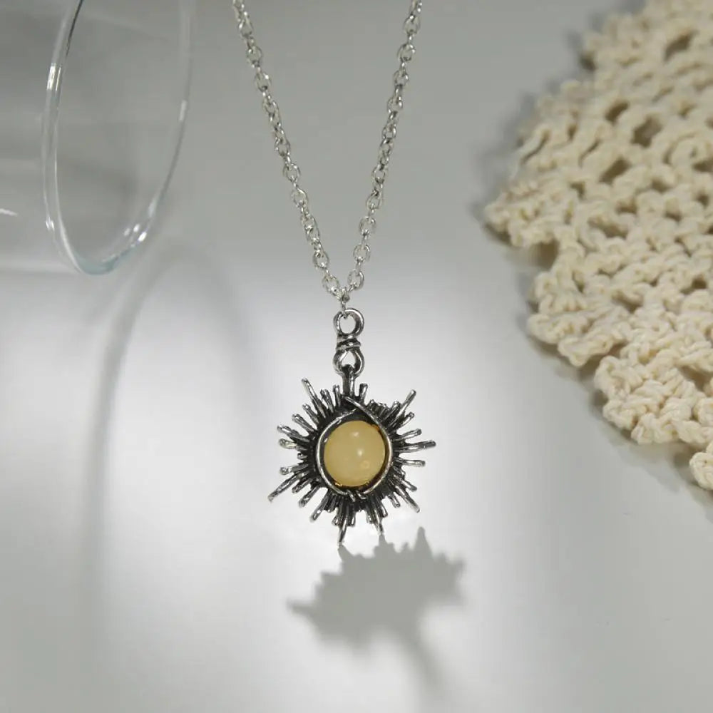 Trendy Colorful Beaded Sun Pendant Bohemian Necklace Gold Color Handmade Natural Stone