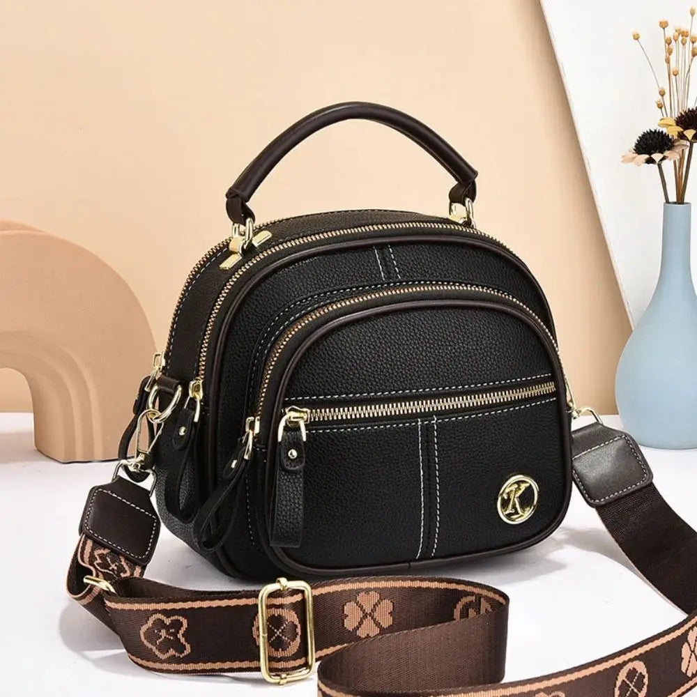 Satchels Bag Multi Compartment Wide Shoulder Straps Leather Crossbody Handbag