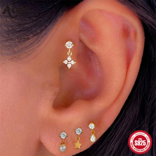 Trendy Flower Shaped Inlaid Zircon Piercing Drop Earrings Jewelry