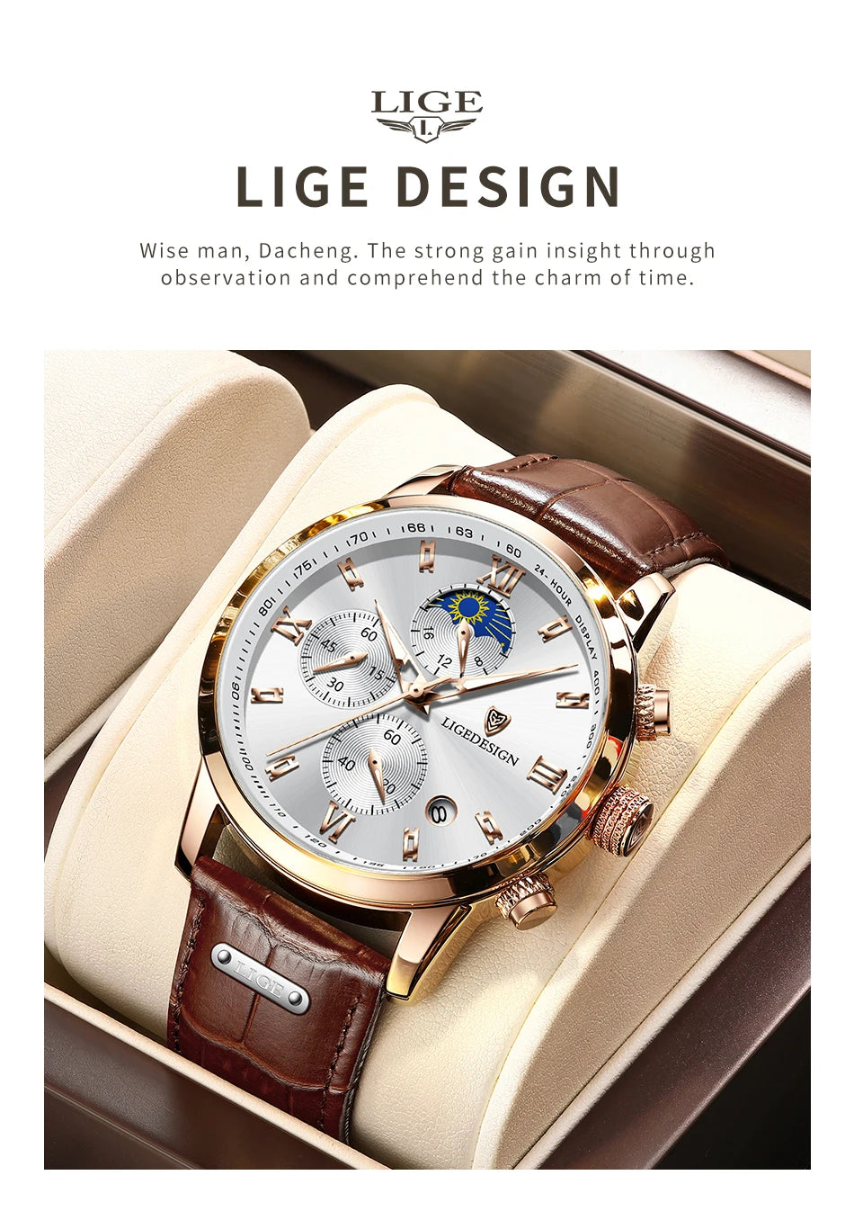 Wristwatches LIGE Top Brand Luxury Leather Quartz Sports Stop Watch