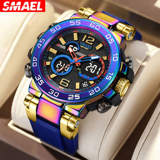 SMAEL Colorful Alloy Case Men's Outdoor Sports Multifunctional Watch Digital Waterproof Night Glow Wristwatches Men Stopwatch