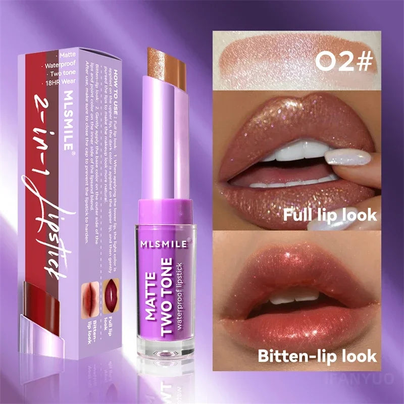 Gradient Two-color Velvet Lipstick Creating 3D Lips Waterproof Long Lasting Matte Lip Gloss Lipgloss Non-Stick Cup Woman Makeup