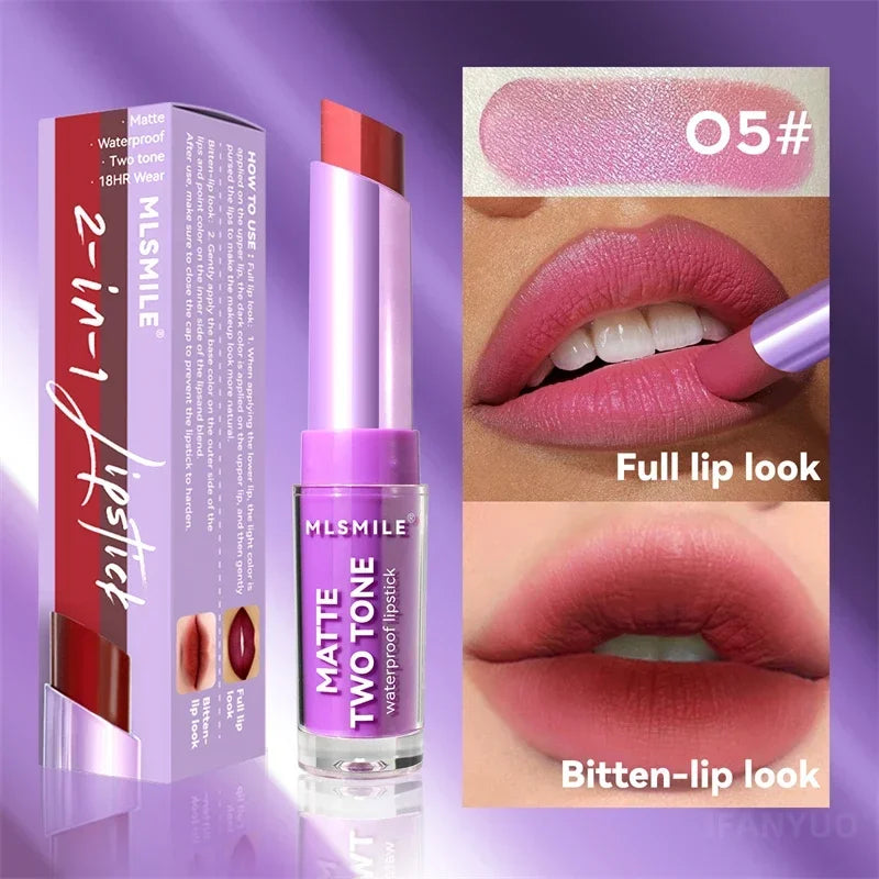 Gradient Two-color Velvet Lipstick Creating 3D Lips Waterproof Long Lasting Matte Lip Gloss Lipgloss Non-Stick Cup Woman Makeup