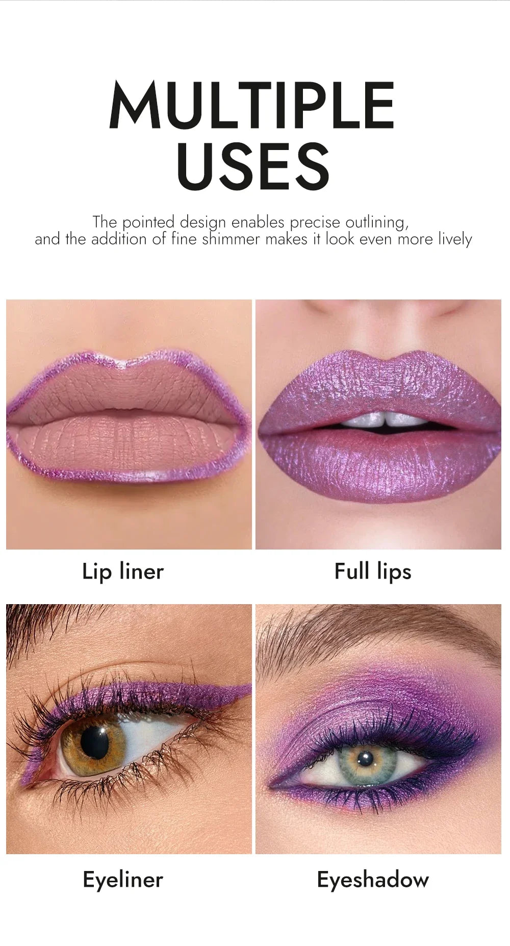 Pointed Glitter Lipstick Nude Purple Moisturize Diamond Metallic Lip Liner Pencil Outline Contouring Gradient Eyeshadow Cosmetic