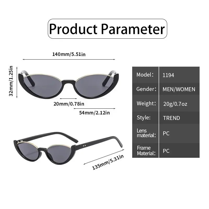 Half Frame Cat-eye Fashion Style Sunglasses UV400 Protection Shades Eyewear