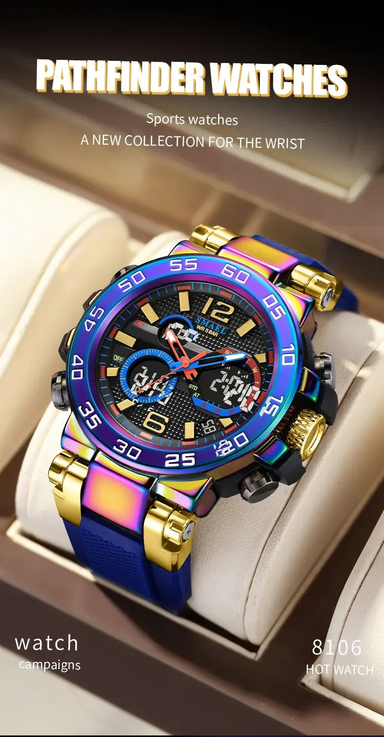 SMAEL Colorful Alloy Case Men's Outdoor Sports Multifunctional Watch Digital Waterproof Night Glow Wristwatches Men Stopwatch