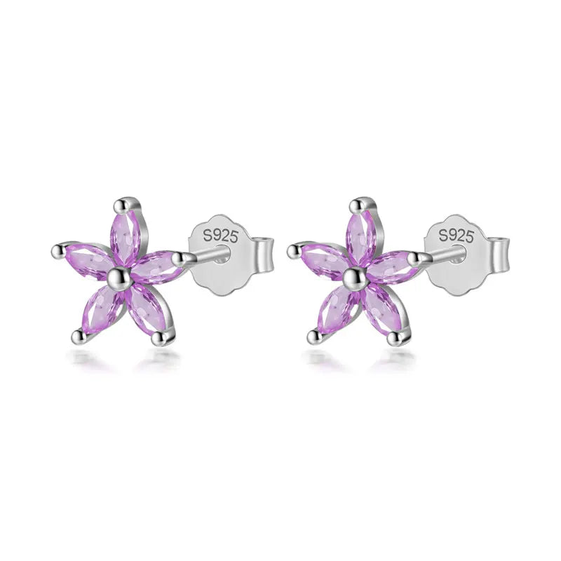 Trendy Fashion Flower Colour CZ Stud Earrings 925 Silver