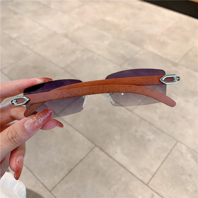 Fashion Sunglasses Frameless Imitation Wood Grain Mirror Leg Sunglasses