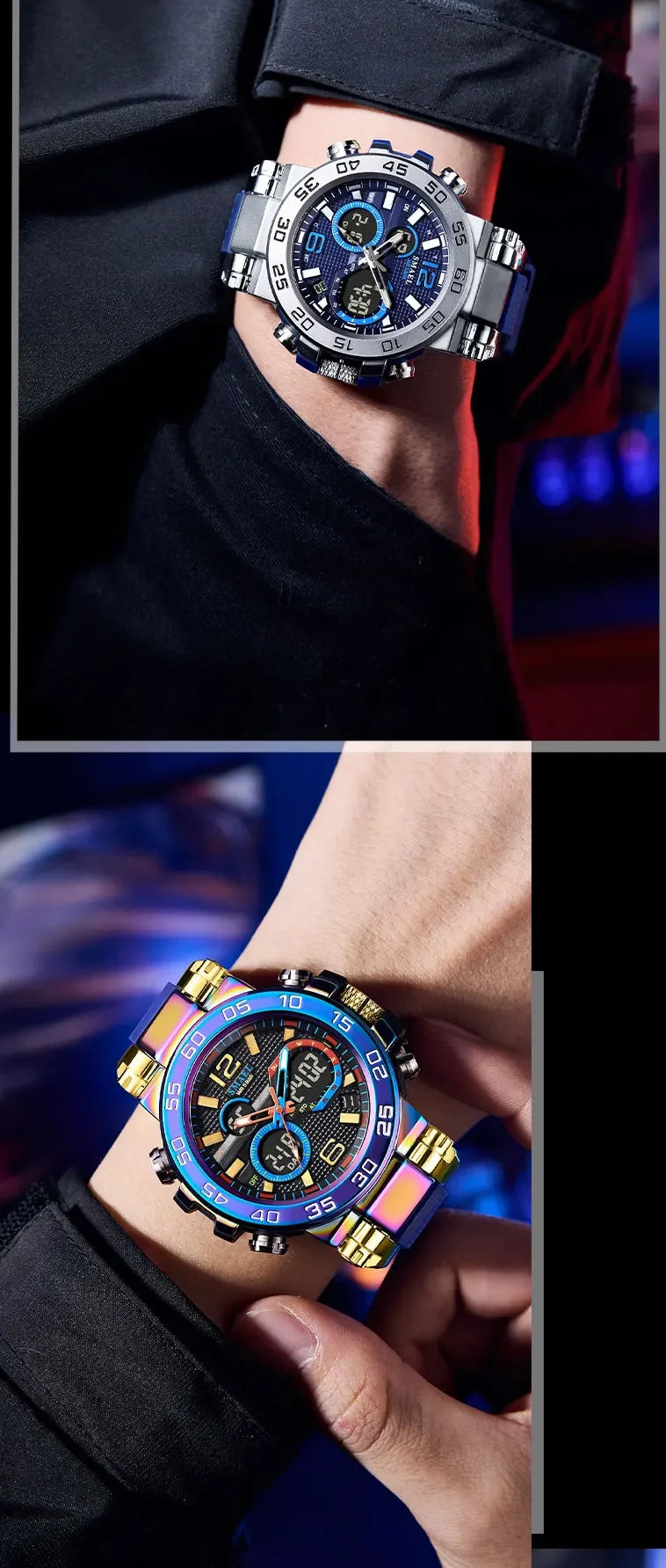 SMAEL Colorful Alloy Case Men's Outdoor Sports Multifunctional Watch Digital Waterproof Night Glow Wristwatches Men Stopwatch