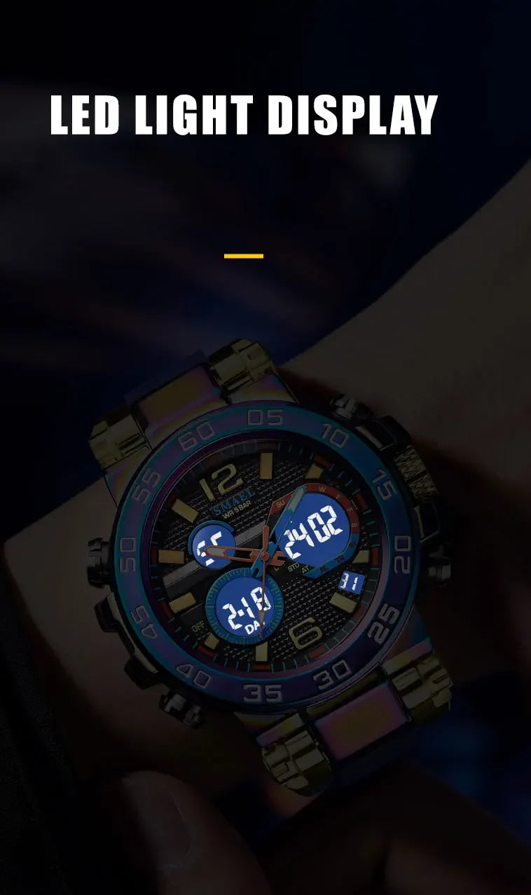 SMAEL Colorful Alloy Case Men's Outdoor Sports Multifunctional Watch Digital Waterproof Night Glow Wristwatches Men Stopwatch