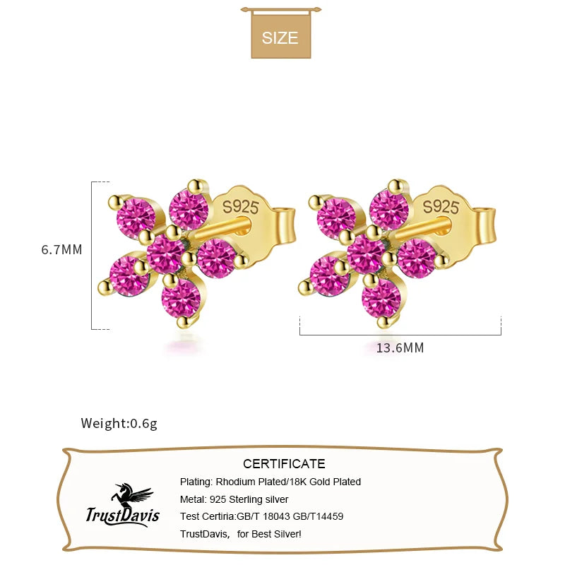 Trendy Fashion Flower Colour CZ Stud Earrings 925 Silver