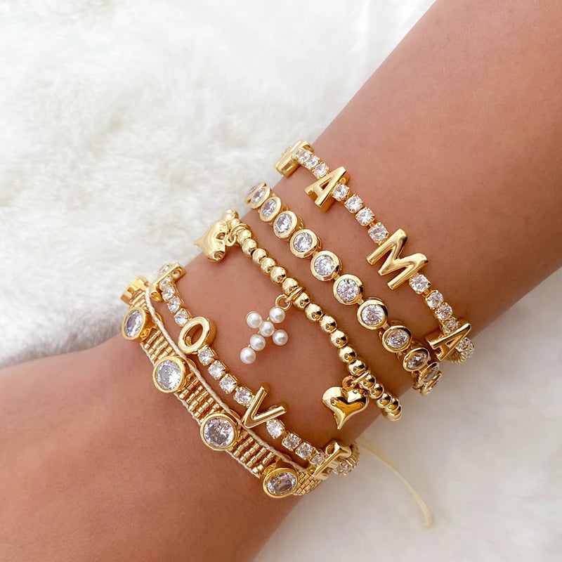 Charm Fashion Bracelets with Lobster Shiny Bling 18K Gold Plated Jewelry