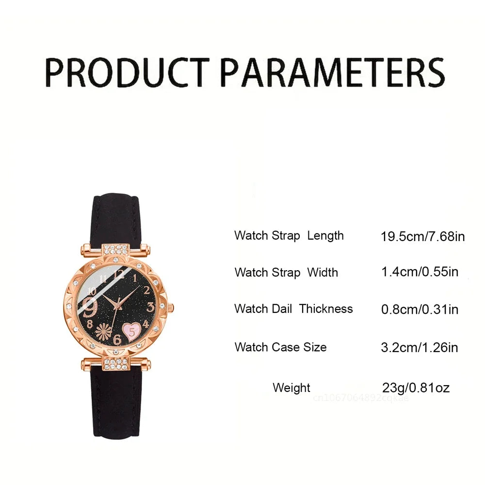 Luxury Fashion Bracelets Watch Set Quartz PU Leather Analog Wristwatch