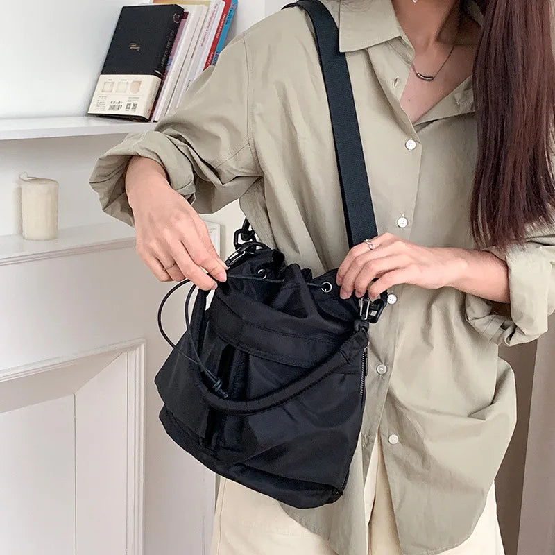 Shoulder Casual Crossbody Bags Drawstring Nylon Handbags