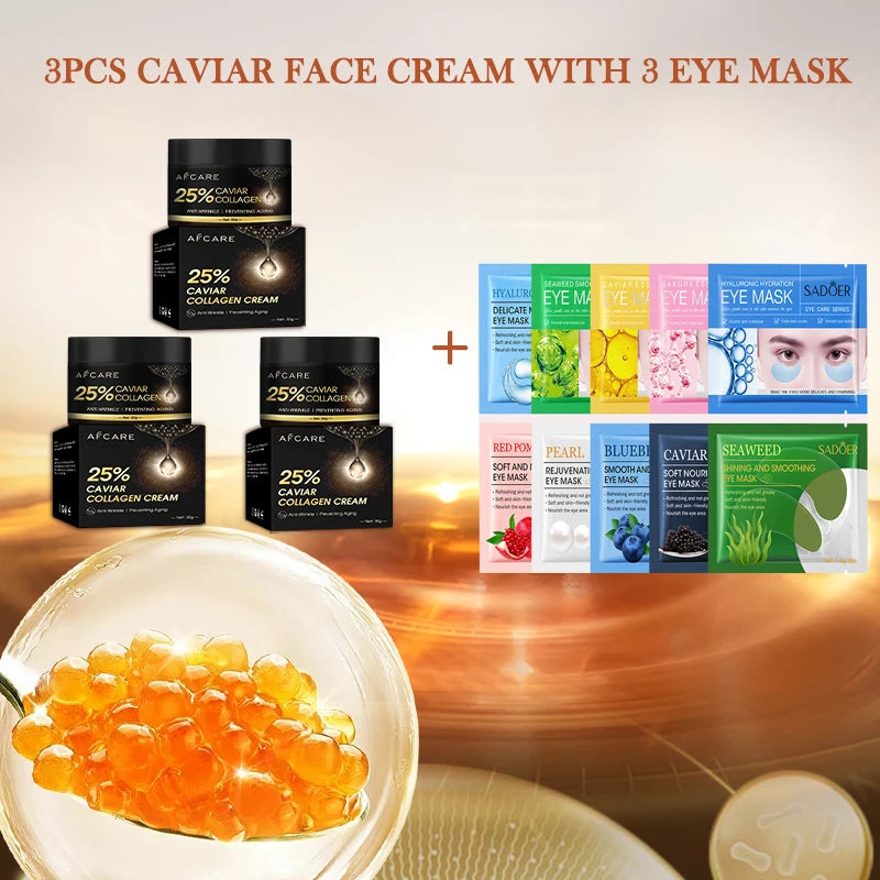 Hydrating Face Cream Caviar Collagen Anti-wrinkle Skincare With Eye Mask