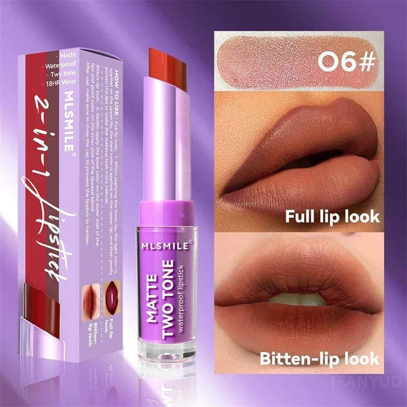 Gradient Two-color Velvet Lipstick Creating 3D Lips Waterproof Long Lasting Matte Lip Gloss Lipgloss Non-Stick Cup Woman Makeup