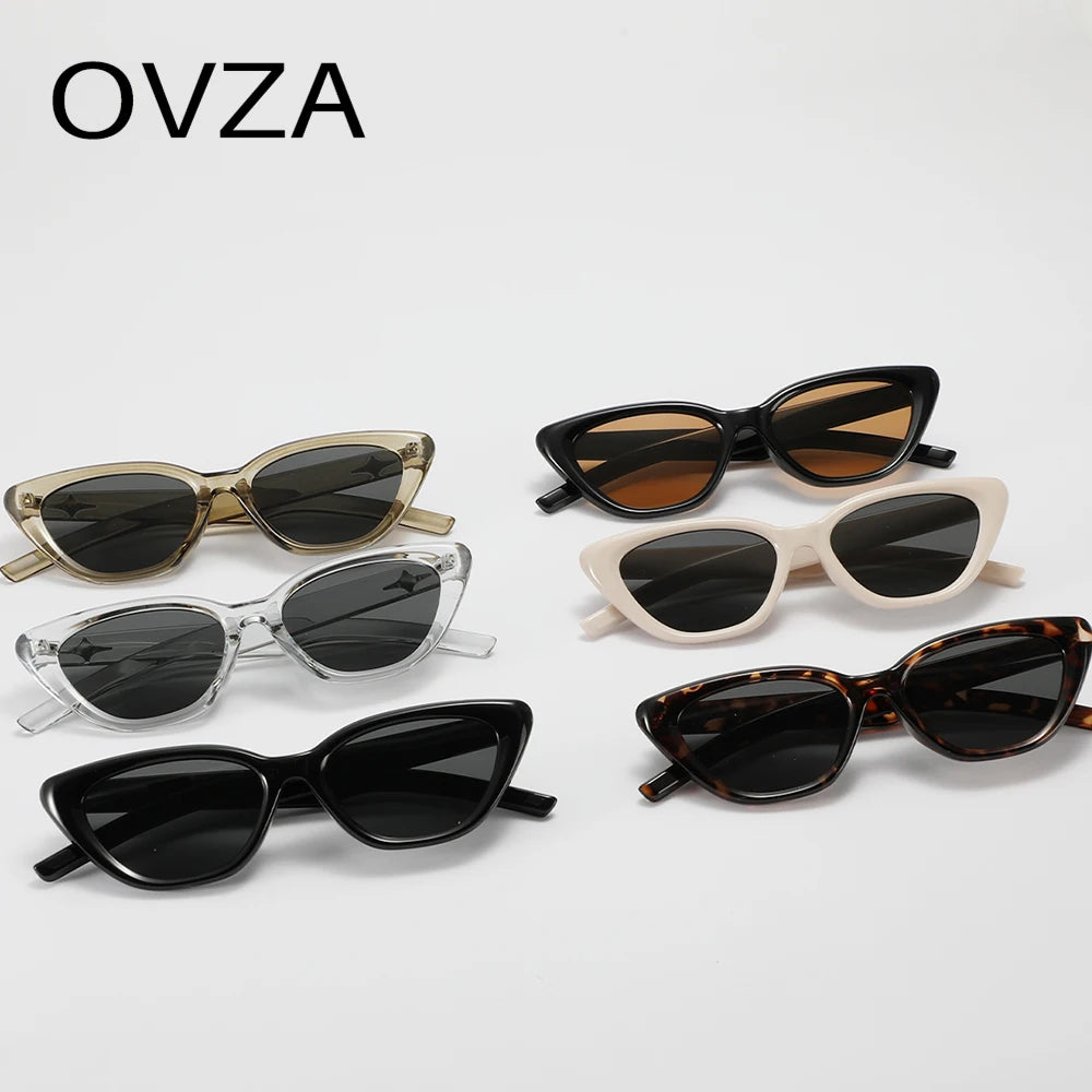 OVZA Retro Cat Eye Womens Sunglasses Brand Designer Vintage Mens Eyeglasses Narrow Frame Anti-UV Lens S1072