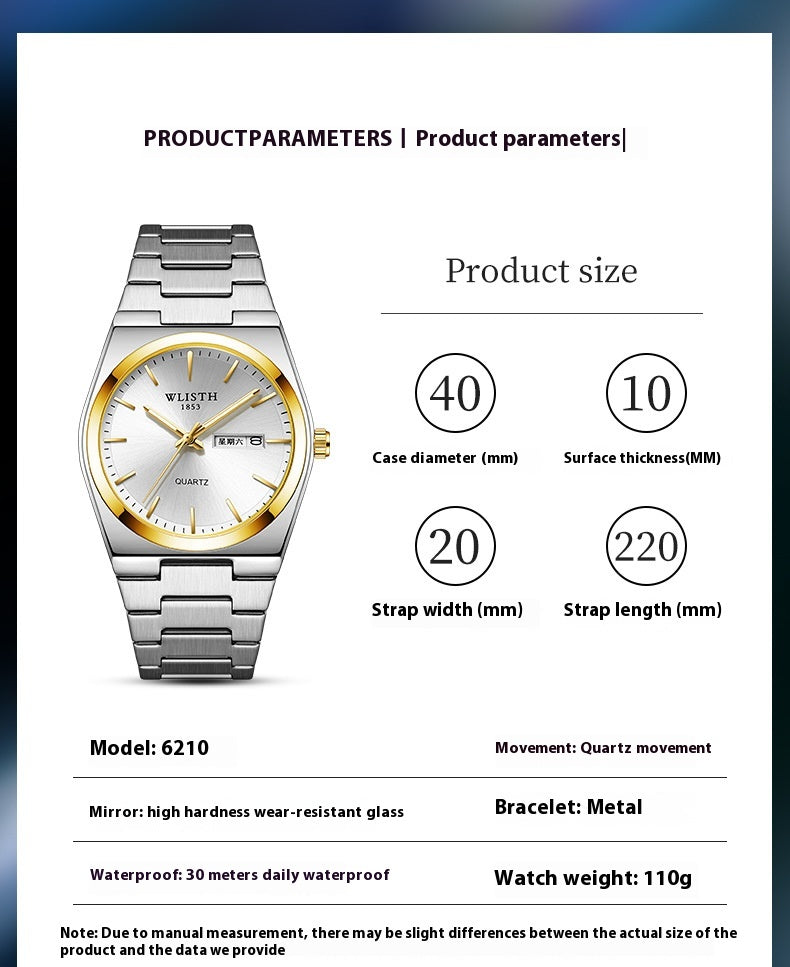 Waterproof Luminous Quartz New Ultra-thin Men's Watch