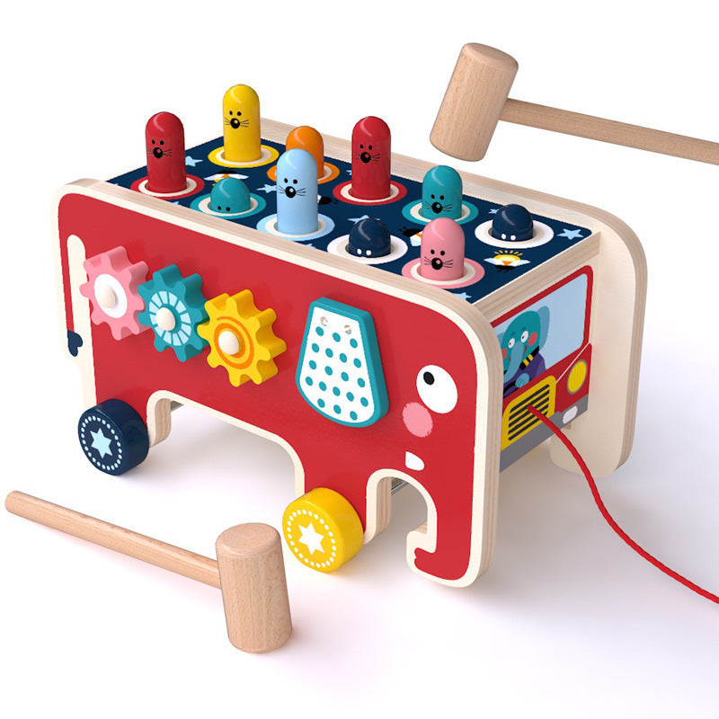 Montessori Toddlers Kids Wooden Pounding Bench Animal Bus Toys Early Educational Set Toy Musical Instrument