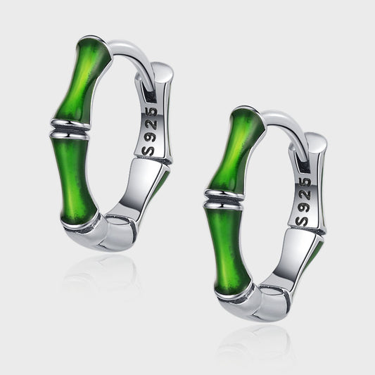 Niche Green Oil Dripping Bamboo Earrings 925 Silver