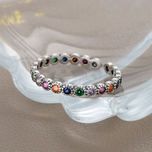 Colorful Zircon Ring Retro Fashion Bright Colors