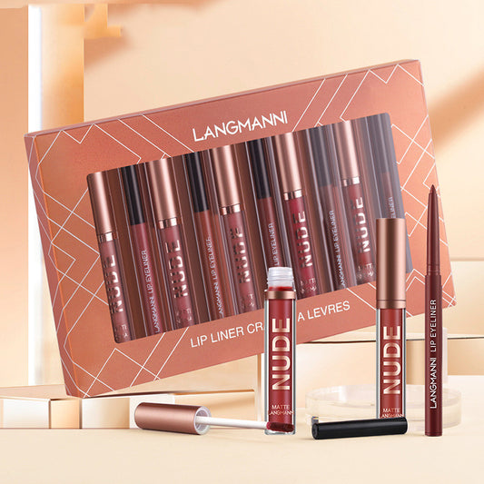 Lip Liner and Lipstick Makeup 12 Pcs Set 6 Matte Lipstick 6 Lip Liner Pens Waterproof Long Lasting