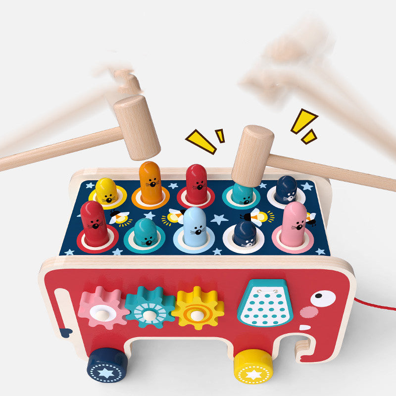 Montessori Toddlers Kids Wooden Pounding Bench Animal Bus Toys Early Educational Set Toy Musical Instrument